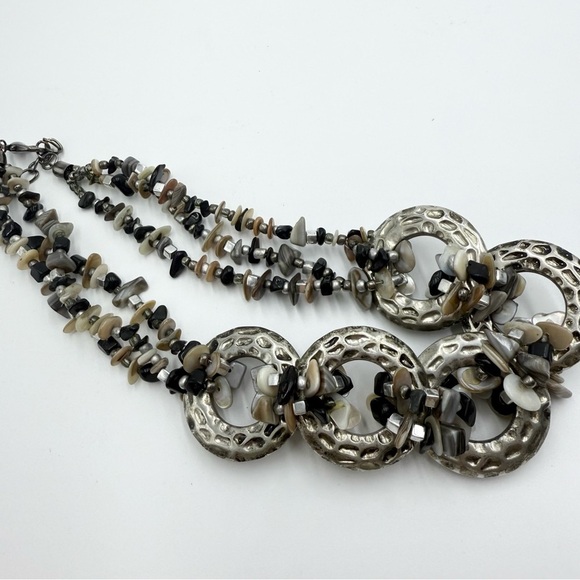 Vintage Cg Signed Gemstone Silver Tone Chain Chunky Statement Necklace - Picture 7 of 8